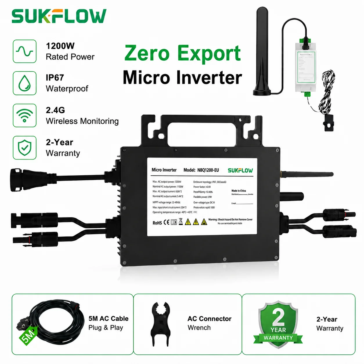 Grid Tie Micro Inverter - SUKFLOW Zero Expert 1200W Grid-Tie Micro-omvormer